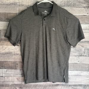 Tommy Bahama Gulf Coast Polo Shirt Mens Medium Gray Charcoal Striped Preppy